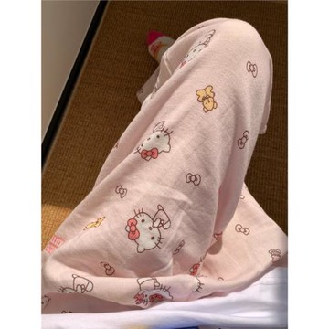 A類純棉2025夏季新款全棉睡褲女嬰兒雙層紗布空調長褲遛彎家居褲