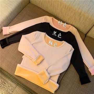 德絨無痕保暖內衣女加絨加厚內搭打底衫2021新款秋冬發熱修身上衣