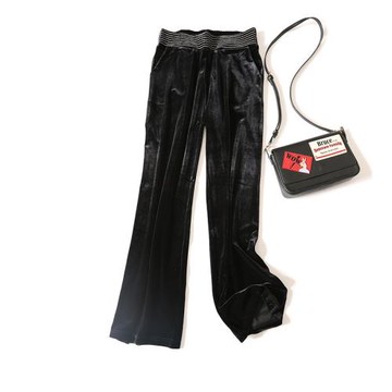 上身美翻了~抗皺垂感好 金屬條裝飾女士闊腿褲 金絲絨休閑長褲秋
