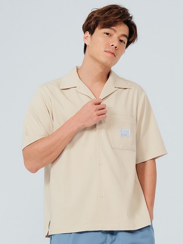 不易皺口袋織標設計短袖襯衫