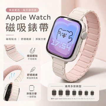 磁吸錶帶 工字紋五扣磁吸錶帶 防水錶帶 適用Apple Watch 10 9 8 7 6 5 SE 46mm 蘋果錶帶