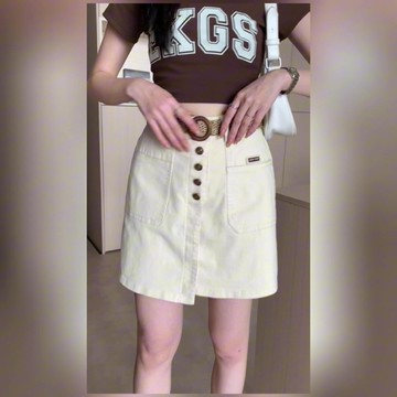 A1571L_實拍大碼女裝2026休閑寬松型單排扣夏季新款彈力高腰裙褲