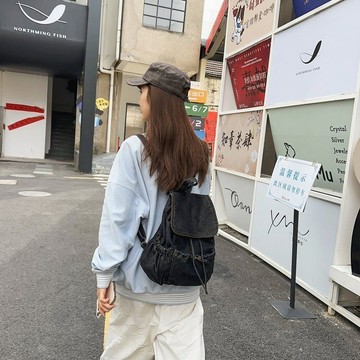 🎒爆款直降價🎒 後背包 背包 書包 雙肩包 大容量後背包2024新款韓版學院風書包輕便牛仔布大容量雙肩包時尚女士旅行