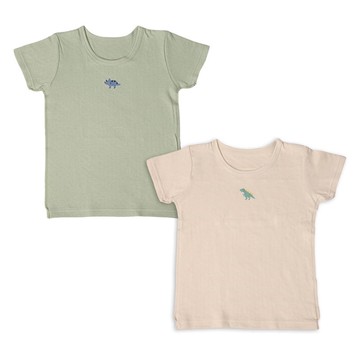 akachan honpo - 短袖圓領上衣2件組蓬鬆棉-恐龍-綠色