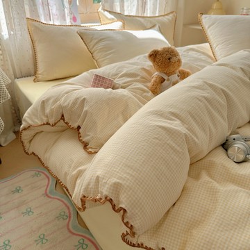 ins貝殼繡雙層紗床包組 床包四件套 單件被套 水洗棉 學生純棉 三件套 被罩 床包款