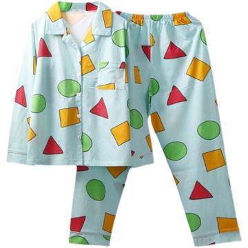 蠟筆小新同款睡衣男女生長袖翻領春秋季情侶ins風網紅可愛家居服