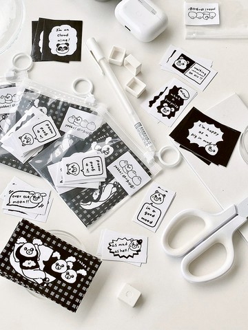 開心動物園動物心情文字/方形貼紙包30張入/手帳貼紙