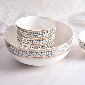 Homely Zakka 歐式復古描金陶瓷餐盤碗餐具_大圓湯碗20cm