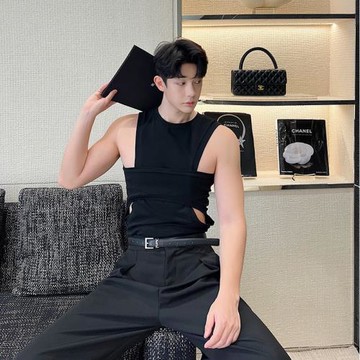 夏季小眾禁欲系網紅背心男辣弟風不規則層解構個性設計感內搭上衣