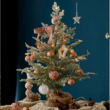 韓國 BEBEDECO 香檳玫瑰聖誕樹 麻布底座 / 附掛飾 / LED 燈