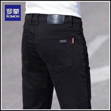 羅蒙高端純黑色牛仔褲男秋季2025新款彈力男士修身直筒休閑長褲子