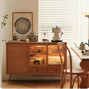 免運/公司貨 餐邊櫃 原木餐邊櫃 全實木餐邊柜日式櫻桃木家具復古客廳不銹鋼腿邊柜廚房收納儲物柜 可開發票 全館五折 工廠現貨直銷 新品特價 z10302