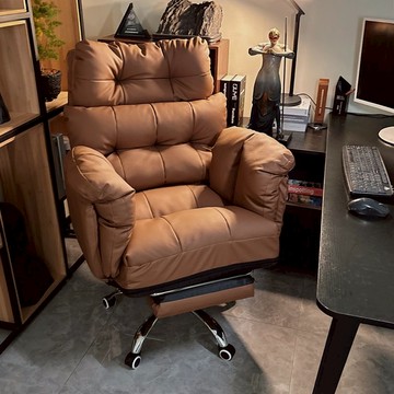 真皮老板椅咖色辦公商務座椅書房舒服久坐電腦沙發椅午休可躺懶人