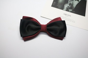 红黑配色真丝领结/双层暗纹拼色蝴蝶结婚礼
