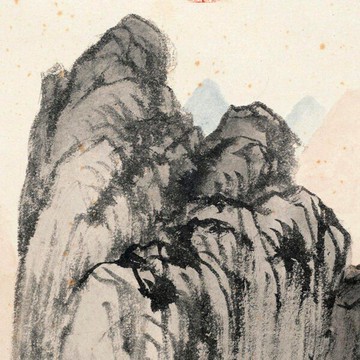 溥儒晚山放筏圖50X101仿古畫名畫復制山水畫名人字畫名家書畫