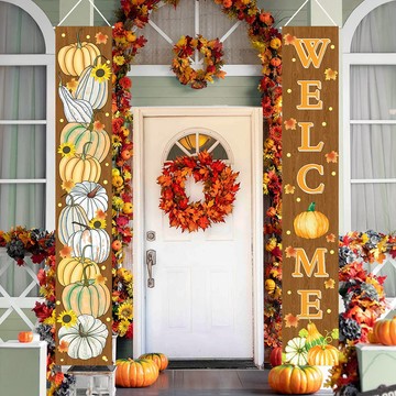 2025新款🦃感恩節裝飾 Thanksgiving感恩節對聯 南瓜裝飾門簾 秋收節嚮日葵楓葉 場景布置 活動裝飾節日派對