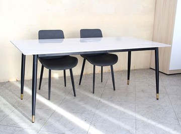 【歐風別館】柏芝3*6尺10mm白色岩板黑鐵餐桌【工業風~基隆至台中免運費】