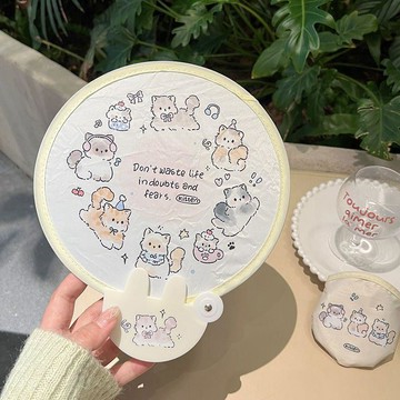 【台灣出貨】卡通小貓可摺疊小扇子便攜式反光板隨身攜帶迷你小巧團扇可愛夏天小折扇  送禮首選 精緻折疊