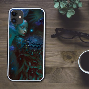 神秘如宇宙般的深海，優雅美麗的人魚與孔雀細胞圖案手機殼【強化玻璃處理】支援iPhone16