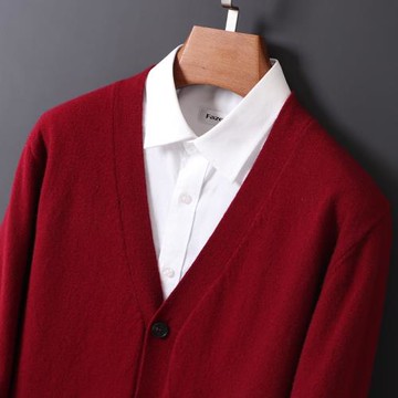 本命年紅色開衫外套男山羊絨衫秋冬裝新年V領羊毛針織衫毛衣上衣