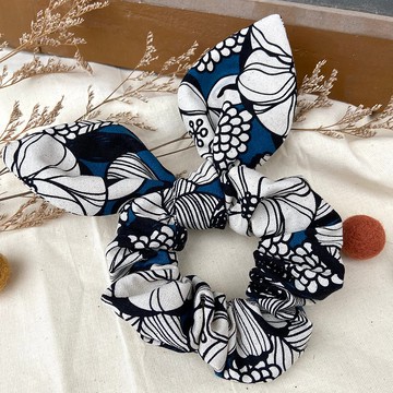 大腸圈/兔耳大腸圈/髮束/高雅線條花-藍