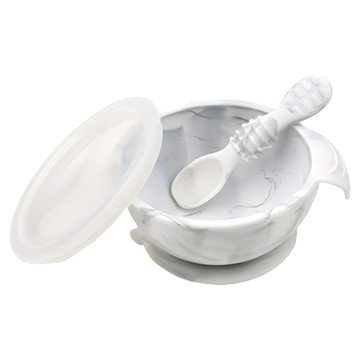 BUMKiNs 寶寶白金矽膠餐碗組  大理石紋  碗 + 湯匙 + 碗蓋  1組