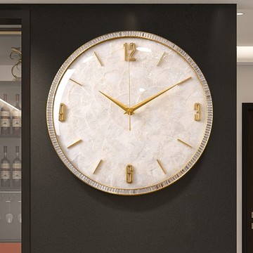 免運 附發票 超低價 工廠直銷 現代輕奢貝殼純銅掛鐘客廳靜音時鐘裝飾簡約黃銅掛表高檔創意鐘表 快速發貨