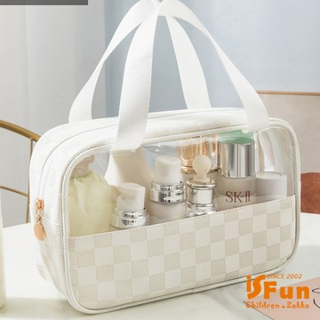 【iSFun】高雅格紋＊PVC半透視手提防水化妝包/中號