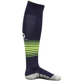 Comsport彈性炫彩條紋專業厚底足球襪-丈青底螢光黃條紋