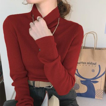 過年紅色高領毛衣女秋冬季2025新款爆款高級感皮草內搭打底衫上衣