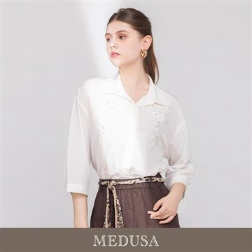 現貨【MEDUSA 曼度莎】天絲花卉亮片刺繡寬版襯衫（M-XL）｜天絲襯衫 寬版上衣 老錢風