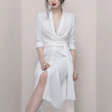 赫本風小黑裙輕奢法式西裝禮服裙設計感宴會酒會氣質連衣裙女神范