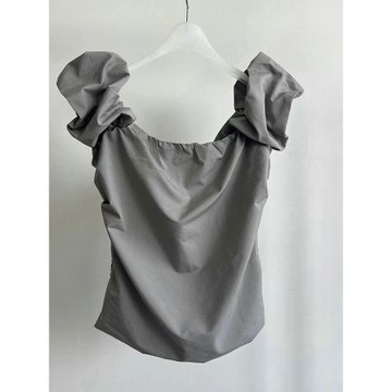 CHUNZHEN 2024夏季新款法式復古氣質高級感一字肩露肩泡泡袖上衣