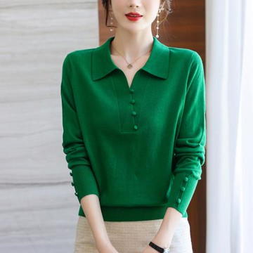 大碼遮肚POLO領中年媽媽針織衫上衣女春秋新款顯瘦毛衣氣質打底衫