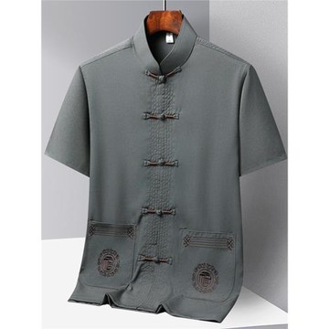 唐裝男中老年夏季短袖套裝中國風冰絲復古爸爸休閑爺爺裝晨練漢服