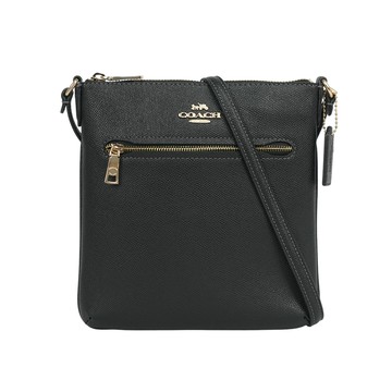 COACH Rowan 金字再生皮革拉鍊口袋迷你斜背包(黑色) CV405 IMBLK