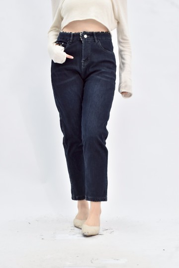 (L) jeans 高腰牛仔豹紋藍色長褲