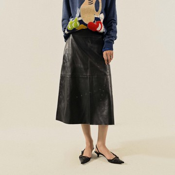 【NaSuBi Vintage】金屬釦眼人造皮革A字古著裙