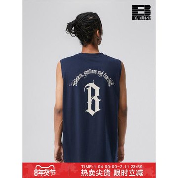 BONELESS美式弧形基礎字體logo印花運動籃球背心潮牌男無袖T恤