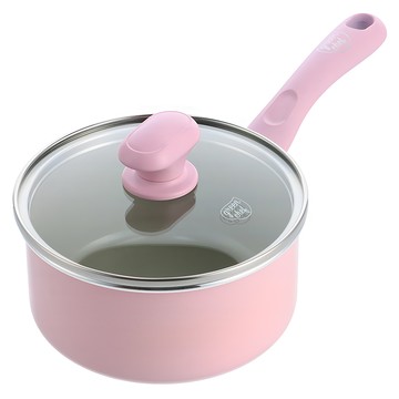 green chef IH爐適用 Sandstone 鑽石陶瓷塗層不沾單柄湯鍋 不挑爐具 天然無毒  1個  16cm  櫻花粉