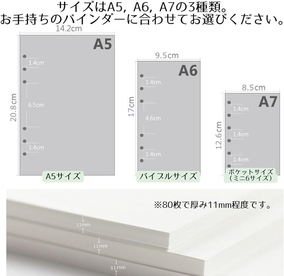 手帳リフィル 手帳用紙 6穴 システム手帳リフィル 横罫 A7 ポケットサイズ