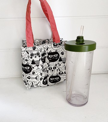 hairmo環保2way雙享杯飲料提袋-黑白貓