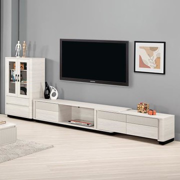 Boden-奧菲8.3尺L型電視櫃組合(2.3尺玻璃門展示櫃+6尺伸縮長櫃-寬250~337公分)