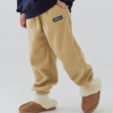 韓國 HIKIKI - 鬆緊腰磨毛感縮口長褲-芥黃