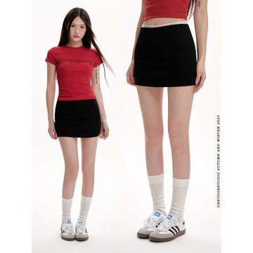 黑色半身裙女夏季2025新款高腰A字裙包臀裙甜酷辣妹小個子短裙潮