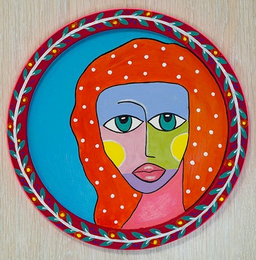 繪畫莫妮卡，2023 年，裝飾性圓形壓克力畫，圓形畫布