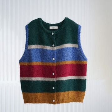 多彩條紋毛絨感針織背心564381