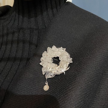 【母親節禮盒】天然白水晶日本風格手工胸針v4