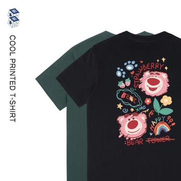 夏季小眾潮牌新款印花彩虹熊短袖T恤男女精致圓領純棉上衣tee批發