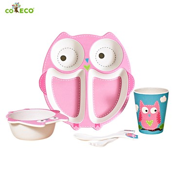 coeco - 竹纖維動物造型兒童餐具五件組-貓頭鷹